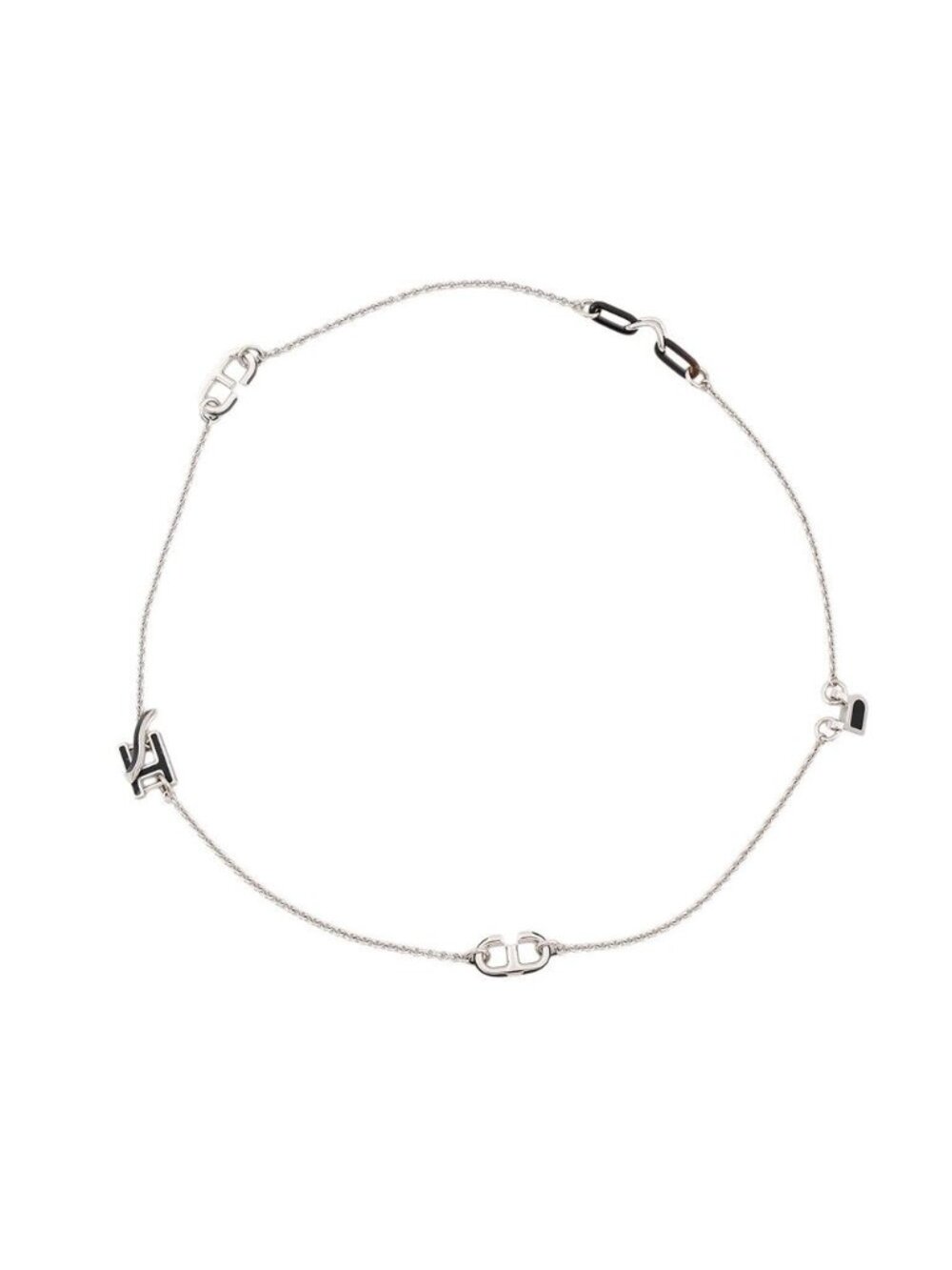 Hermes Necklace Alphabet Black Silver Swift Buffalo Horn